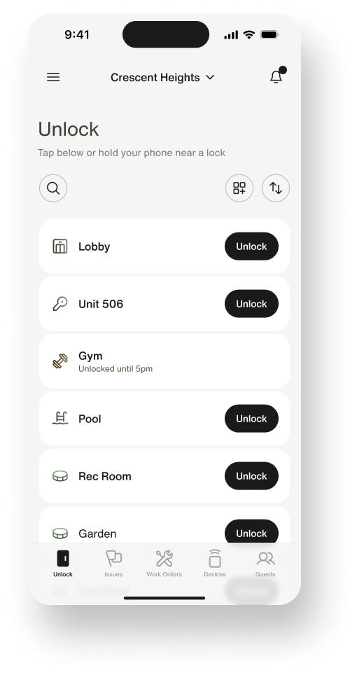 Staff app — unlock across the property